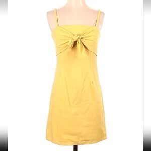 re:named Linen Tie Front Spaghetti Strap Yellow Dress SMALL